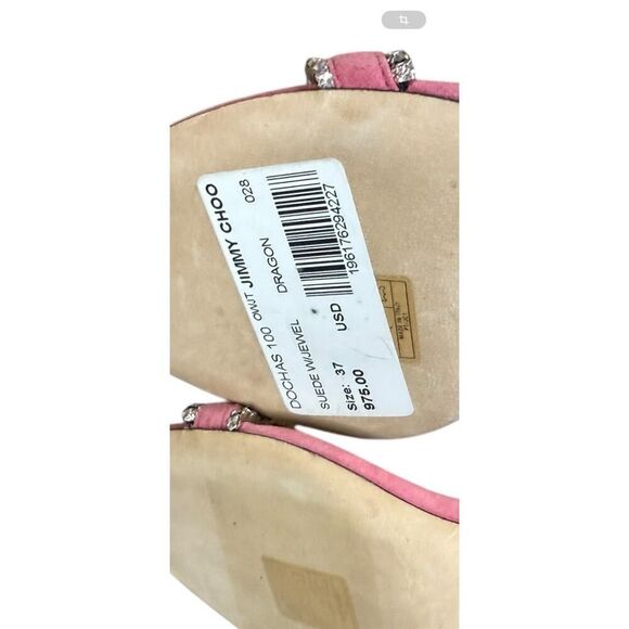 Jimmy Choo Dochas 100 Pink Suede Crystal Ankle Strap Sandals – Size 7 US ✨💖 - Picture 12 of 13
